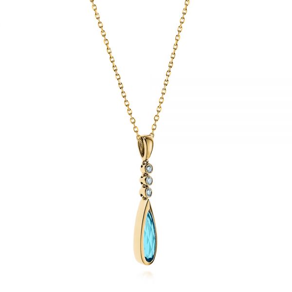 14k Yellow Gold 14k Yellow Gold Blue Topaz And Diamond Pendant - Flat View -  105430