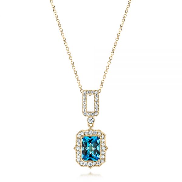 18k Yellow Gold 18k Yellow Gold Blue Topaz And Diamond Pendant - Three-Quarter View -  103615