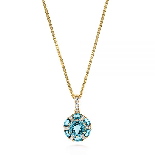 18k Yellow Gold 18k Yellow Gold Blue Topaz And Diamond Pendant - Three-Quarter View -  103623