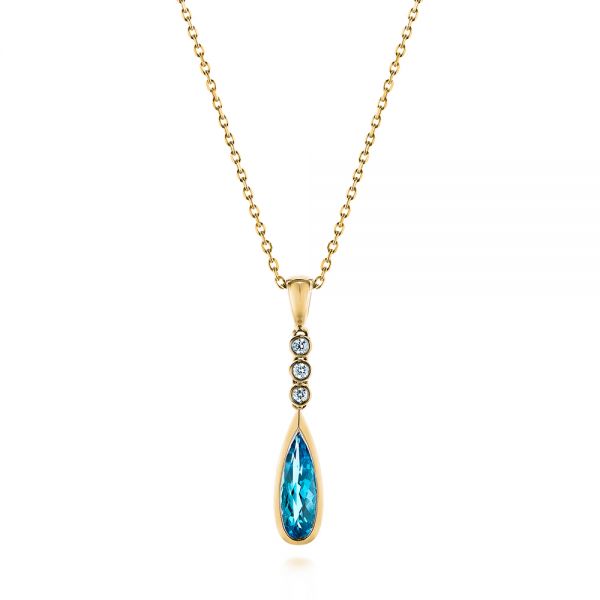 14k Yellow Gold 14k Yellow Gold Blue Topaz And Diamond Pendant - Three-Quarter View -  105430