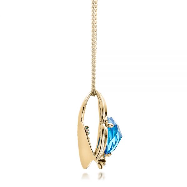 14k Yellow Gold 14k Yellow Gold Blue Topaz And Diamond Pendant - Side View -  101122 - Thumbnail