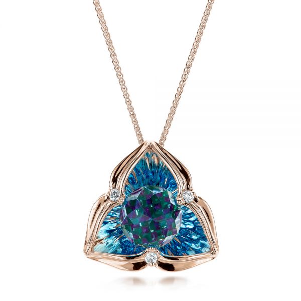 14k Rose Gold 14k Rose Gold Blue Topaz Pendant - Three-Quarter View -  101122