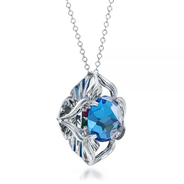 18k White Gold 18k White Gold Blue Topaz Pendant - Flat View -  100351