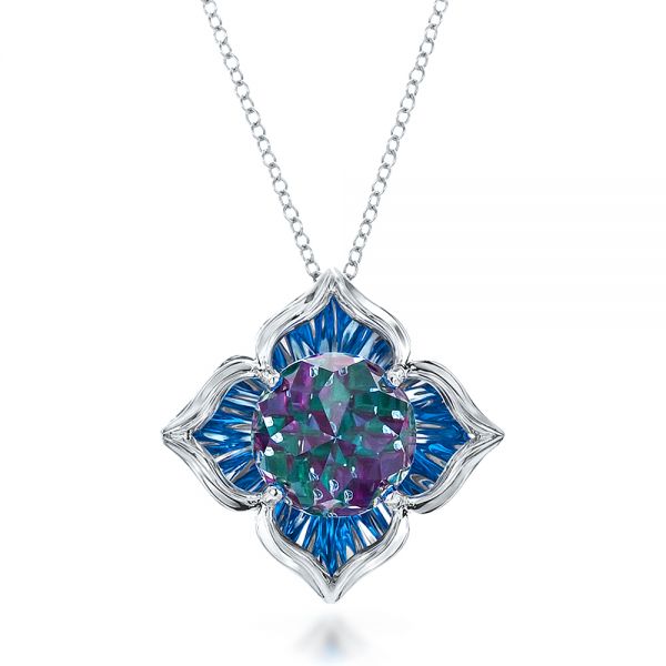 18k White Gold 18k White Gold Blue Topaz Pendant - Front View -  100351