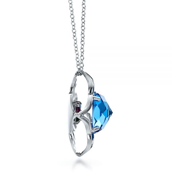 18k White Gold 18k White Gold Blue Topaz Pendant - Side View -  100351