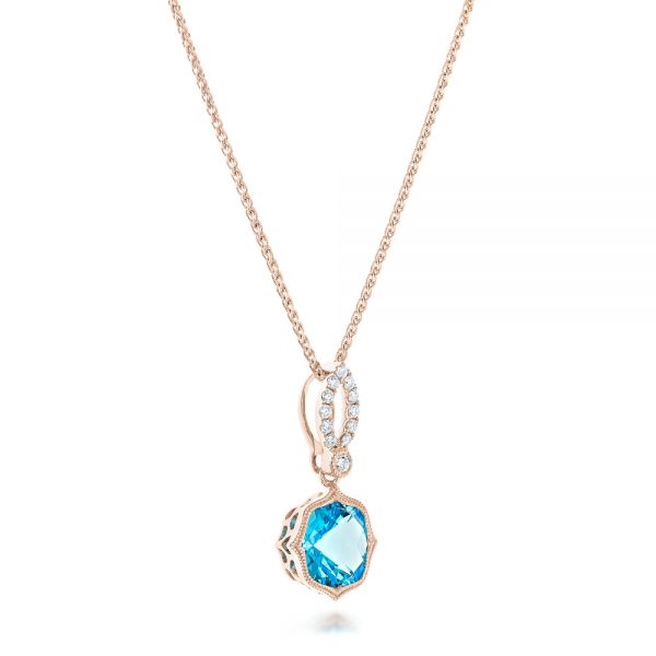 14k Rose Gold 14k Rose Gold Blue Topaz And And Diamond Pendant - Flat View - 102579