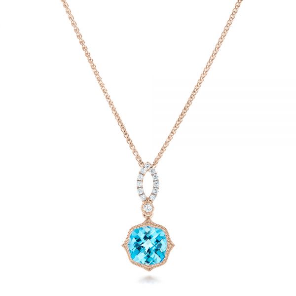 14k Rose Gold 14k Rose Gold Blue Topaz And And Diamond Pendant - Three-Quarter View -  102579