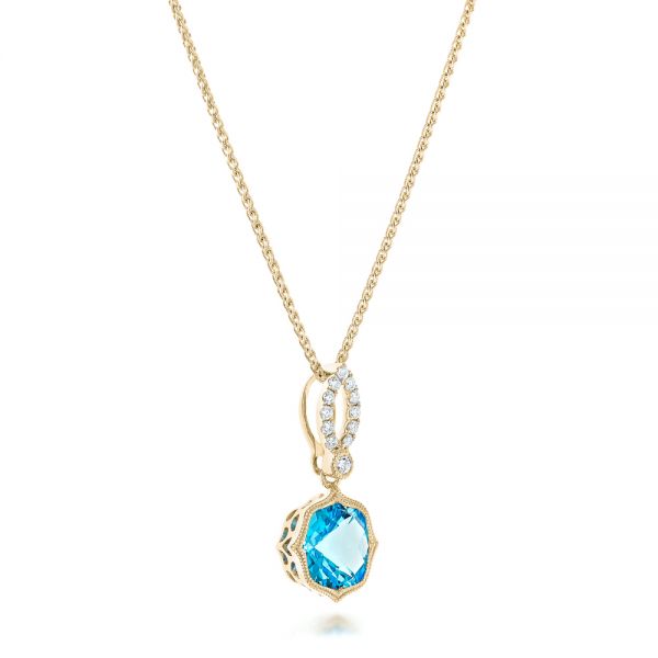 18k Yellow Gold 18k Yellow Gold Blue Topaz And And Diamond Pendant - Flat View -  102579