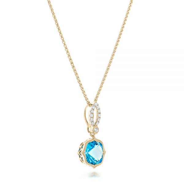 14k Yellow Gold 14k Yellow Gold Blue Topaz And And Diamond Pendant - Flat View - 102579