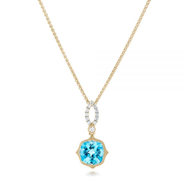 14k Yellow Gold 14k Yellow Gold Blue Topaz And And Diamond Pendant - Three-Quarter View -  102579