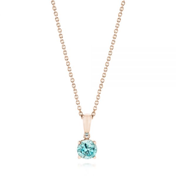 18k Rose Gold 18k Rose Gold Blue Zircon Pendant - Three-Quarter View -  103707