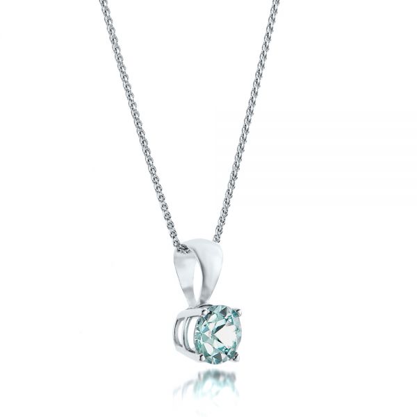 14k White Gold Blue Zircon Pendant - Flat View - 100965