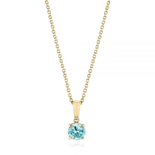 18k Yellow Gold 18k Yellow Gold Blue Zircon Pendant - Three-Quarter View -  103707