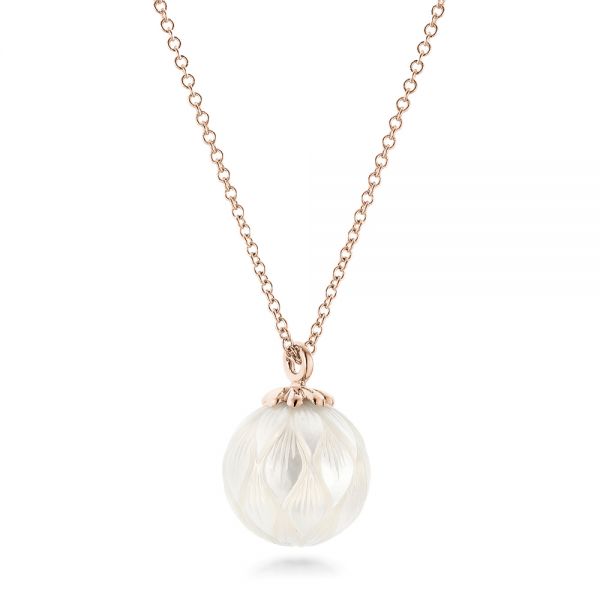 18k Rose Gold 18k Rose Gold Carved Fresh White Pearl Pendant - Flat View -  102570