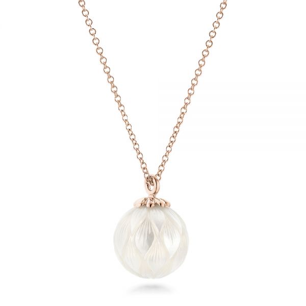 14k Rose Gold 14k Rose Gold Carved Fresh White Pearl Pendant - Flat View - 102570