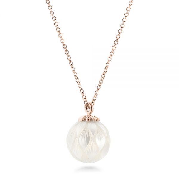 14k Rose Gold 14k Rose Gold Carved Fresh White Pearl Pendant - Flat View -  102570