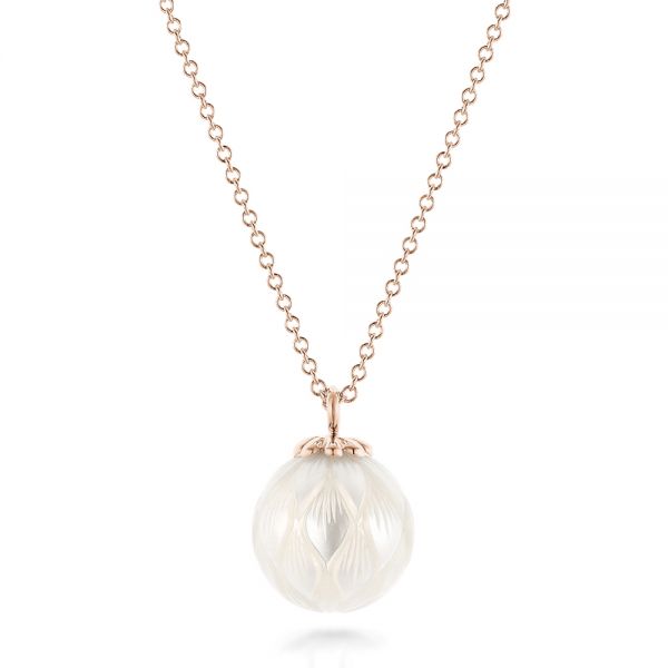 18k Rose Gold 18k Rose Gold Carved Fresh White Pearl Pendant - Three-Quarter View -  102570