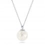 18k White Gold 18k White Gold Carved Fresh White Pearl Pendant - Flat View -  102570 - Thumbnail