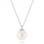 14k White Gold Carved Fresh White Pearl Pendant - Three-Quarter View -  102570 - Thumbnail