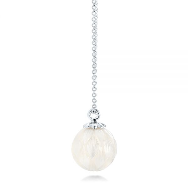  Platinum Platinum Carved Fresh White Pearl Pendant - Side View -  102570