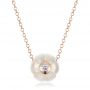 18k Rose Gold 18k Rose Gold Carved Fresh White Pearl And Diamond Pendant - Three-Quarter View -  100330 - Thumbnail