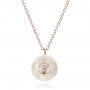 18k Rose Gold 18k Rose Gold Carved Fresh White Pearl And Diamond Pendant - Three-Quarter View -  100347 - Thumbnail