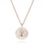 14k Rose Gold 14k Rose Gold Carved Fresh White Pearl And Diamond Pendant - Three-Quarter View -  100347 - Thumbnail
