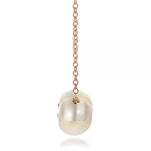 18k Rose Gold 18k Rose Gold Carved Fresh White Pearl And Diamond Pendant - Side View -  100330