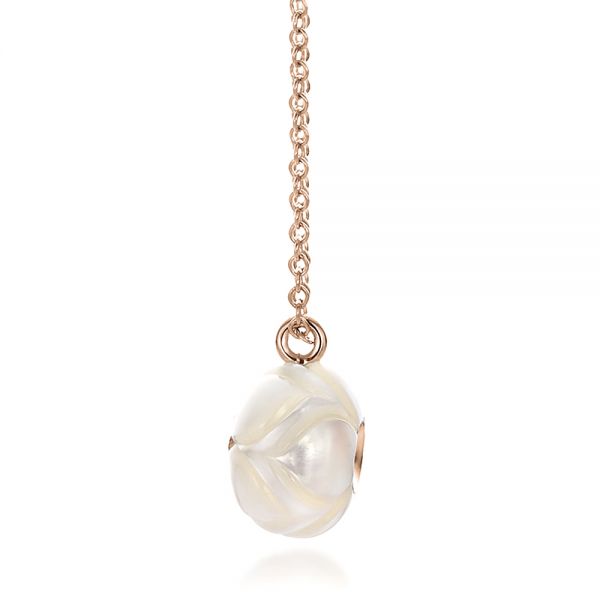 14k Rose Gold 14k Rose Gold Carved Fresh White Pearl And Diamond Pendant - Side View - 100347