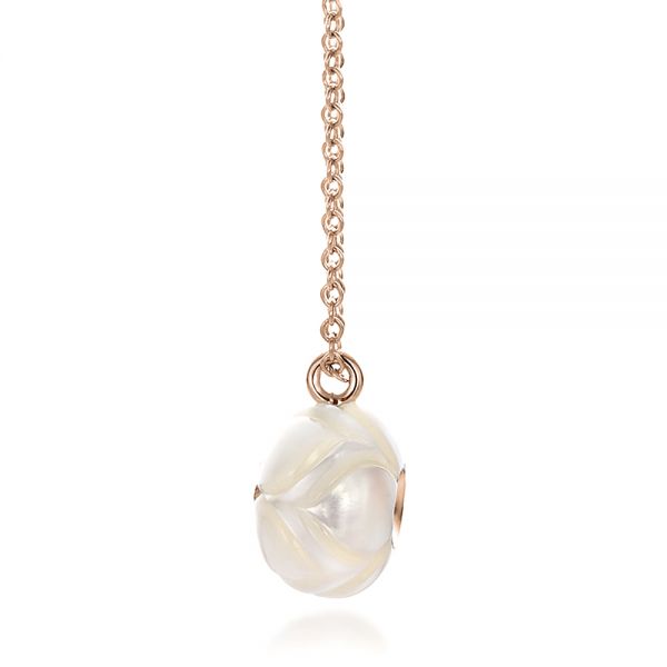 14k Rose Gold 14k Rose Gold Carved Fresh White Pearl And Diamond Pendant - Side View -  100347