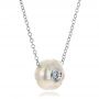 14k White Gold Carved Fresh White Pearl And Diamond Pendant - Flat View -  100330 - Thumbnail