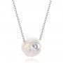14k White Gold Carved Fresh White Pearl And Diamond Pendant - Flat View -  100345 - Thumbnail