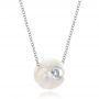 18k White Gold 18k White Gold Carved Fresh White Pearl And Diamond Pendant - Flat View -  100345 - Thumbnail