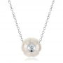 18k White Gold 18k White Gold Carved Fresh White Pearl And Diamond Pendant - Three-Quarter View -  100330 - Thumbnail