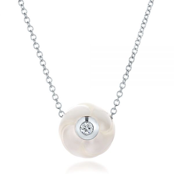 Carved Fresh White Pearl and Diamond Pendant - Image