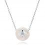 14k White Gold Carved Fresh White Pearl And Diamond Pendant - Three-Quarter View -  100345 - Thumbnail