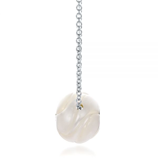 14k White Gold Carved Fresh White Pearl And Diamond Pendant - Side View -  100345