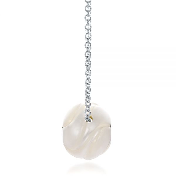 18k White Gold 18k White Gold Carved Fresh White Pearl And Diamond Pendant - Side View -  100345