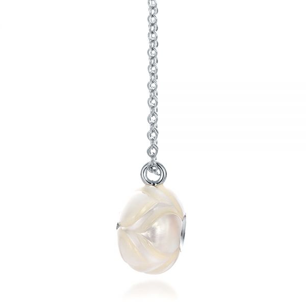 14k White Gold Carved Fresh White Pearl And Diamond Pendant - Side View -  100347