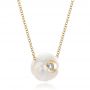 14k Yellow Gold 14k Yellow Gold Carved Fresh White Pearl And Diamond Pendant - Flat View -  100345 - Thumbnail