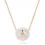 18k Yellow Gold 18k Yellow Gold Carved Fresh White Pearl And Diamond Pendant - Three-Quarter View -  100345 - Thumbnail