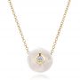 14k Yellow Gold 14k Yellow Gold Carved Fresh White Pearl And Diamond Pendant - Three-Quarter View -  100345 - Thumbnail