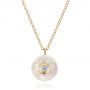 14k Yellow Gold 14k Yellow Gold Carved Fresh White Pearl And Diamond Pendant - Three-Quarter View -  100347 - Thumbnail