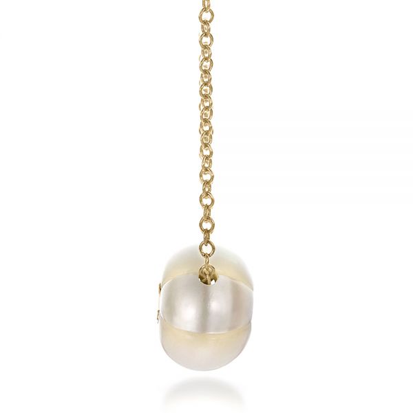 14k Yellow Gold 14k Yellow Gold Carved Fresh White Pearl And Diamond Pendant - Side View -  100330