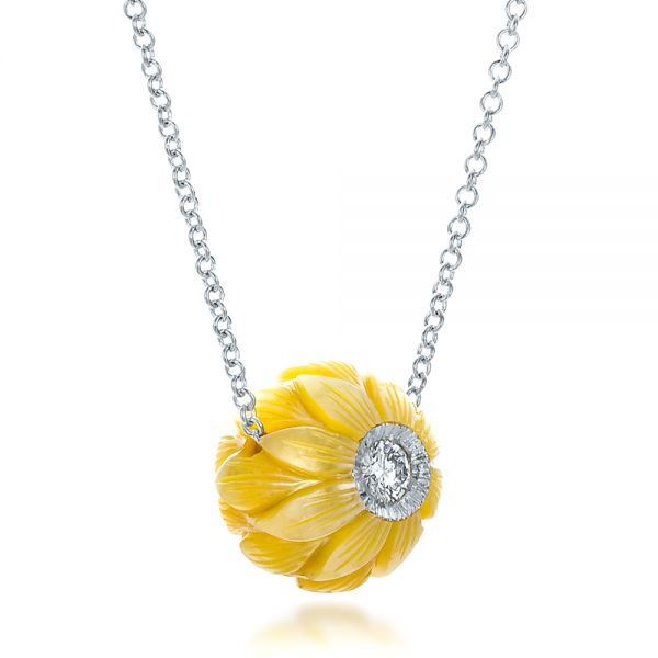 Platinum Platinum Carved Pearl And Diamond Pendant - Flat View - 100311