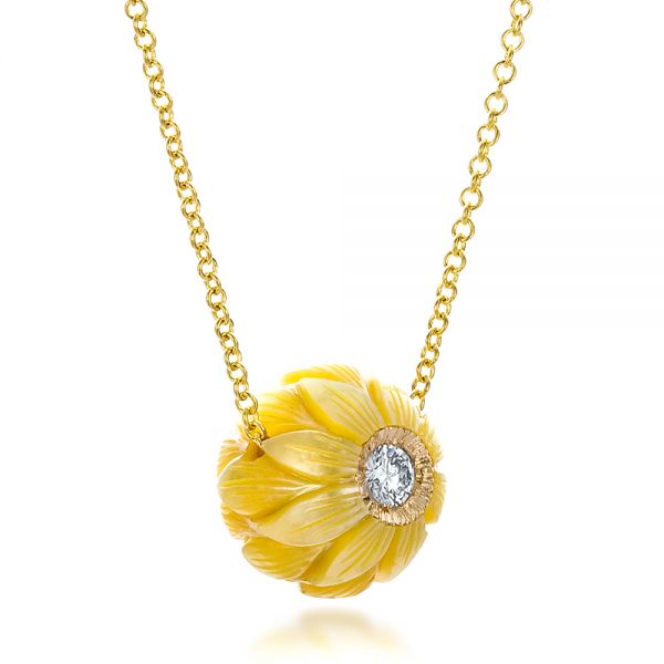 14k Yellow Gold Carved Pearl And Diamond Pendant - Flat View - 100311