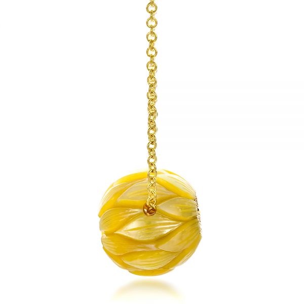 14k Yellow Gold Carved Pearl And Diamond Pendant - Side View - 100311