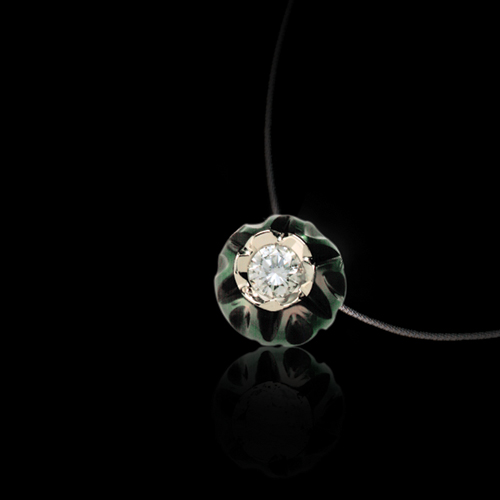 Carved Pearl And Diamond Pendant - Flat View -  51 - Thumbnail
