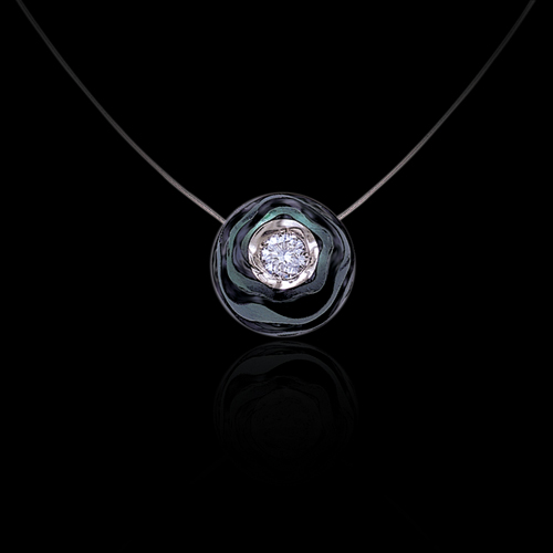 Carved Pearl And Diamond Pendant - Flat View -  950 - Thumbnail