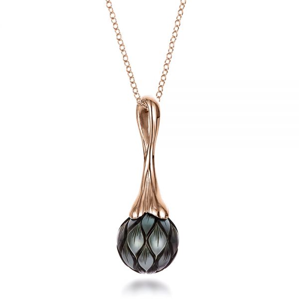 18k Rose Gold 18k Rose Gold Carved Tahitian Pearl Pendant - Flat View - 100305
